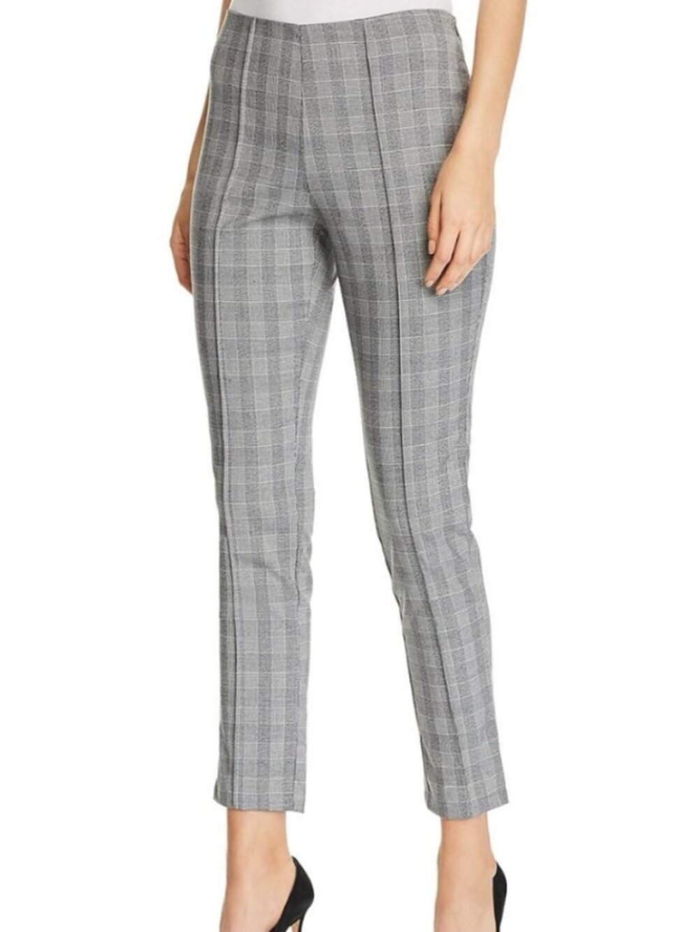 KENNETH COLE NEW YORK Black White Glen Plaid Pleated High Waisted Skinny Pants